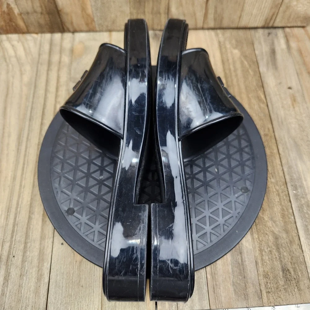 Tory Burch Eleanor Jelly Slide Sandals Womens size 8 Black Logo Platform